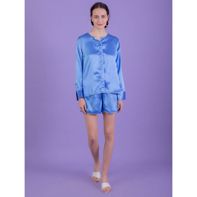 EZME STUDIO Azure High Low Blue Shirt and Shorts (Set of 2) (XS)
