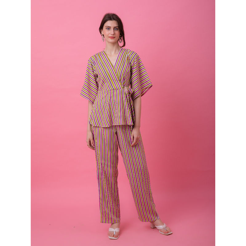 EZME STUDIO Pink Peplum Stripe Top and Pyjama (Set of 2) (XS)