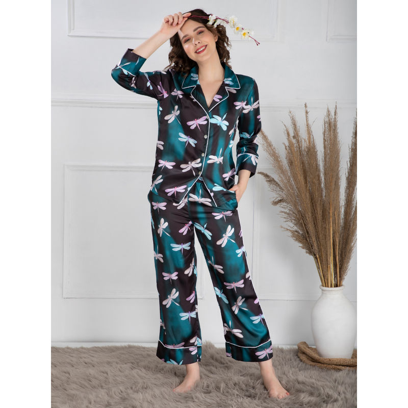 EZME STUDIO Dragonfly Multi-Color Print Shirt and Pyjama (Set of 2) (M)