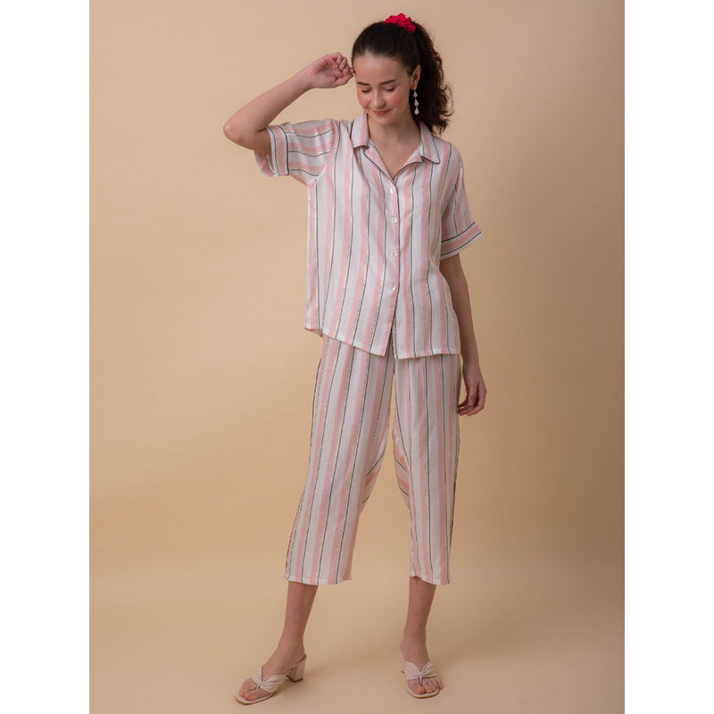 EZME STUDIO Pink Stripe Shirt and Capri (Set of 2) (XL)