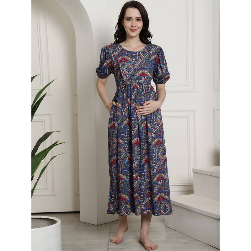 Secret Wish Navy Blue Rayon Maternity Dress (XL)
