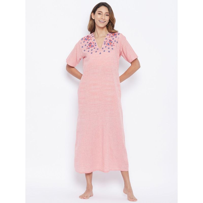 The Kaftan Company Embroidered Cotton Nightdress - Red (2XL)