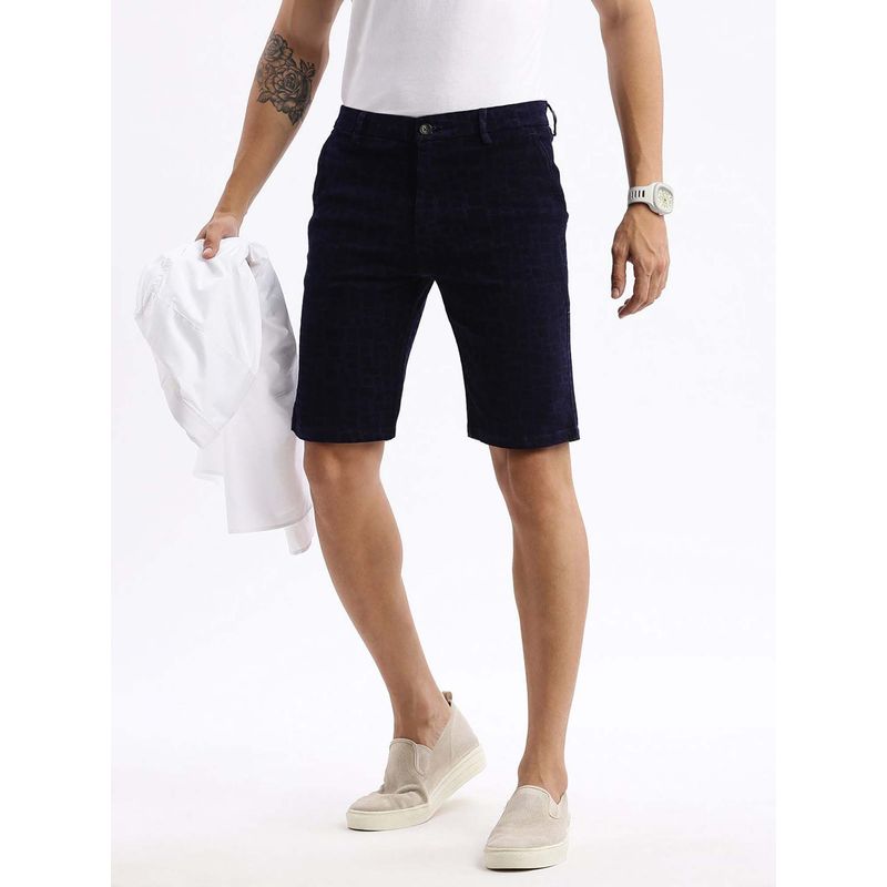 SHOWOFF Mens Knee Length Abstract Navy Blue Denim Shorts (32)