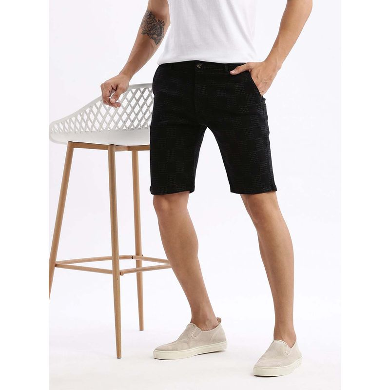 SHOWOFF Mens Knee Length Geometric Black Denim Shorts (38)