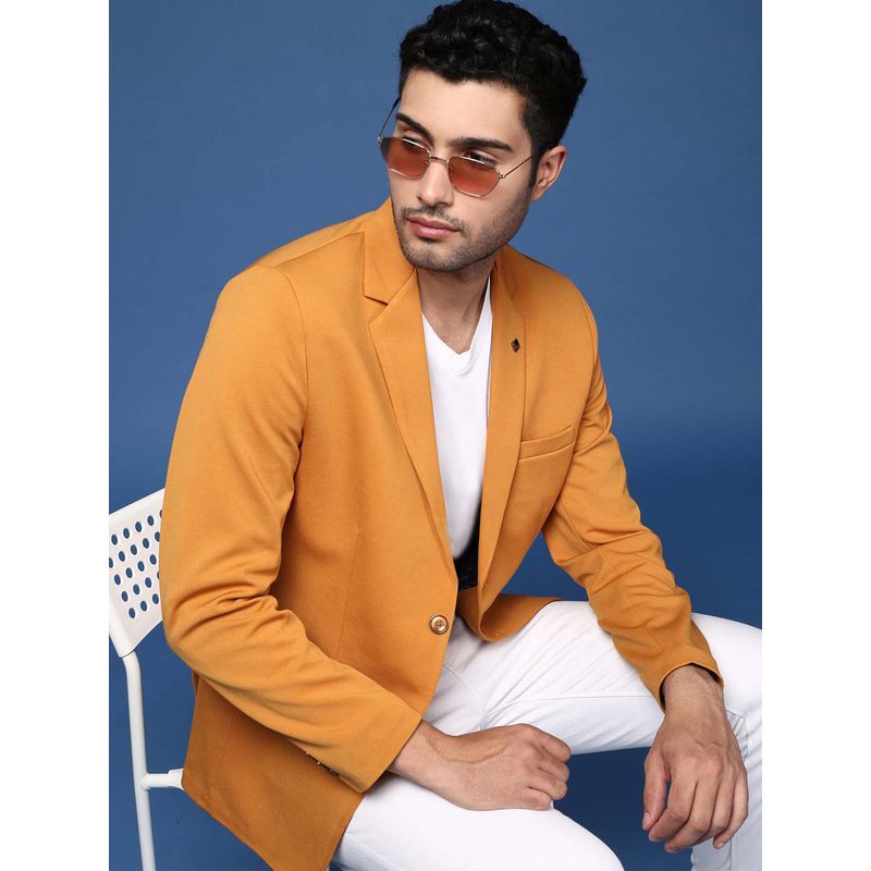 SHOWOFF Mens Mustard Slim Fit Single Breasted Blazer (S)