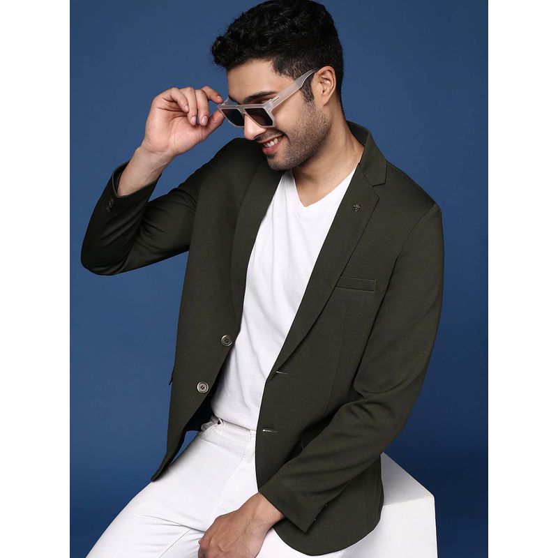 SHOWOFF Mens Green Slim Fit Single Breasted Blazer (S)