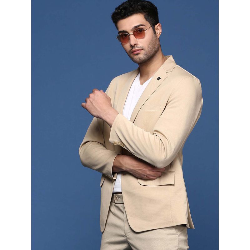 SHOWOFF Mens Beige Slim Fit Single Breasted Blazer (S)