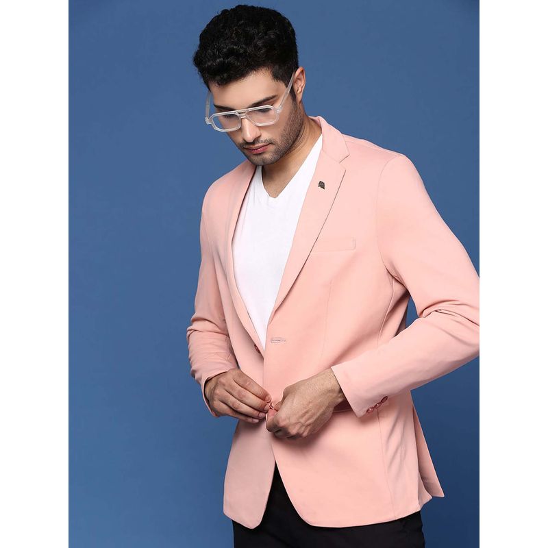 SHOWOFF Mens Peach Slim Fit Single Breasted Blazer (S)