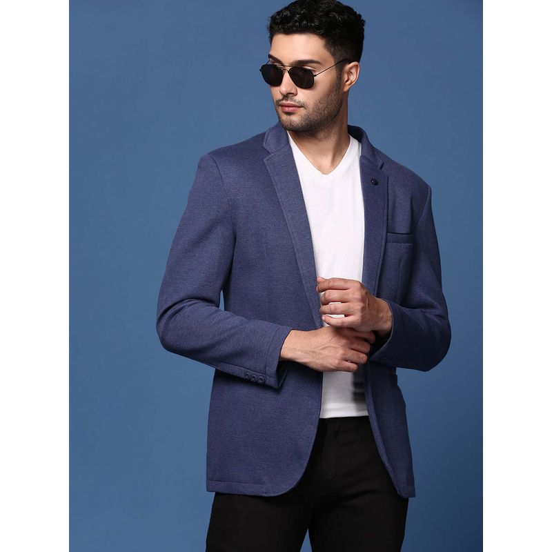 SHOWOFF Mens Navy Blue Slim Fit Single Breasted Blazer (L)