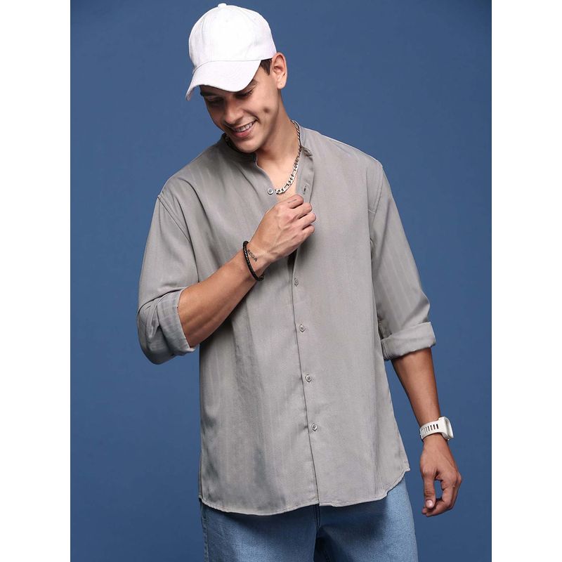 SHOWOFF Mens Mandarin Collar Solid Grey Slim Fit Shirt (M)