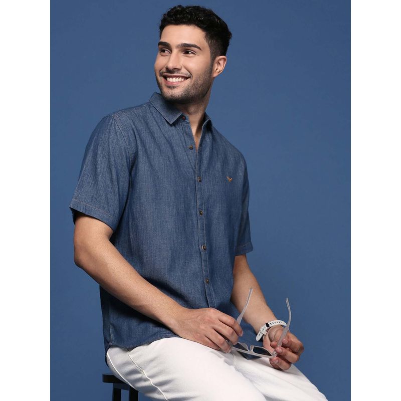 SHOWOFF Mens Solid Blue Slim Fit Shirt (S)