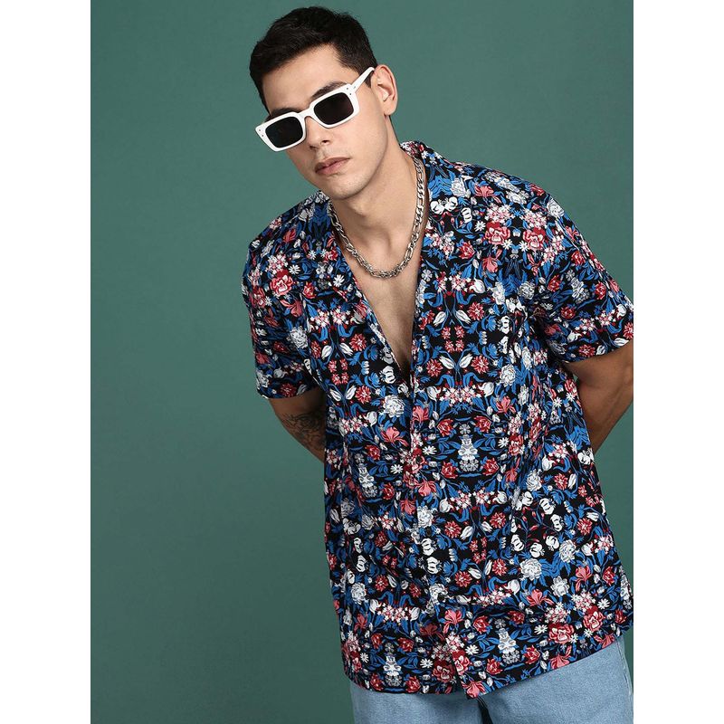SHOWOFF Mens Cuban Collar Floral Multi Relaxed Fit Shirt (S)