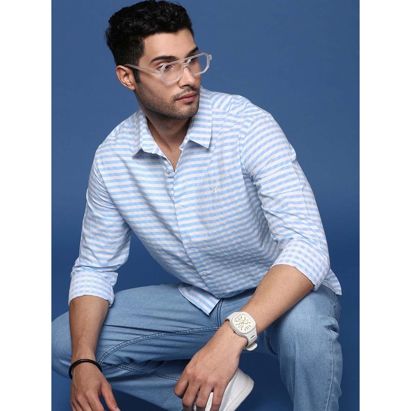 SHOWOFF Mens Stripes Slim Fit Blue Shirt (S)