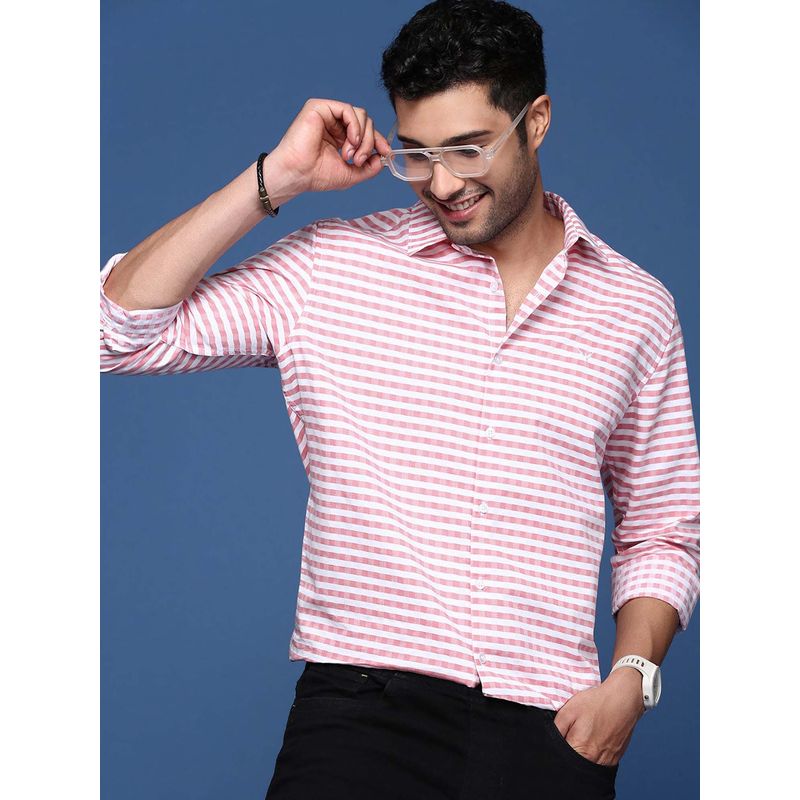 SHOWOFF Mens Stripes Slim Fit Peach Shirt (S)