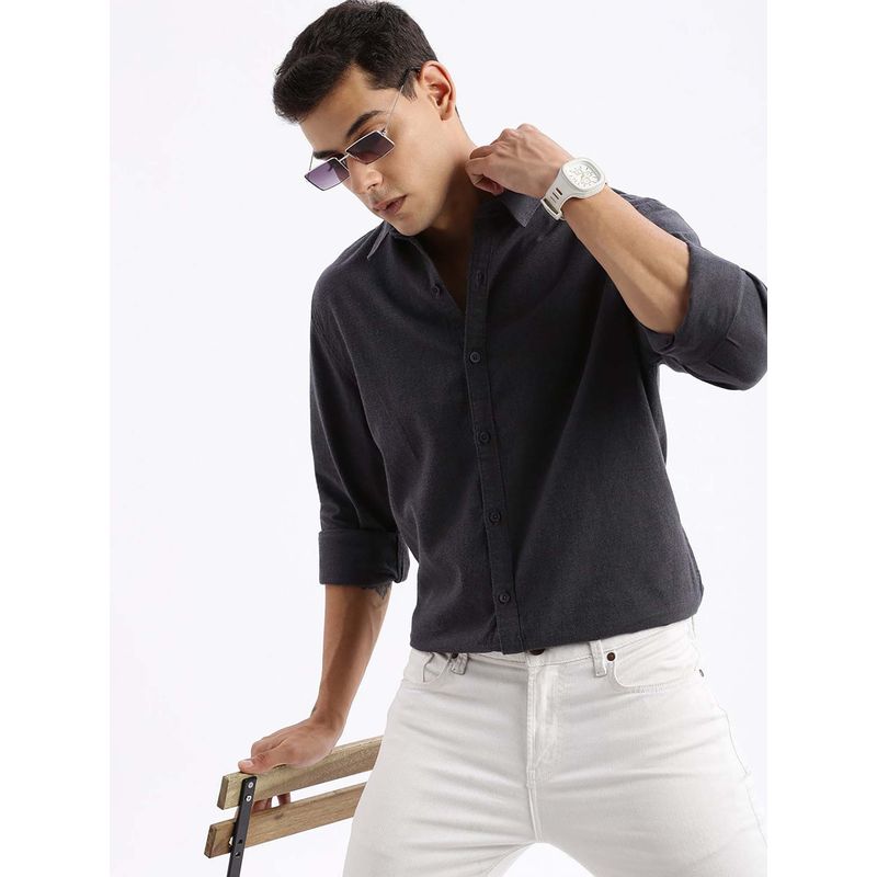 SHOWOFF Mens Long Sleeves Solid Slim Fit Grey Shirt (S)