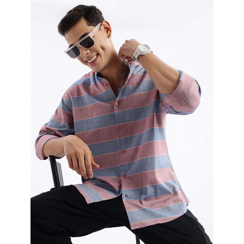 SHOWOFF Mens Long Sleeves Stripes Slim Fit Red Shirt (M)