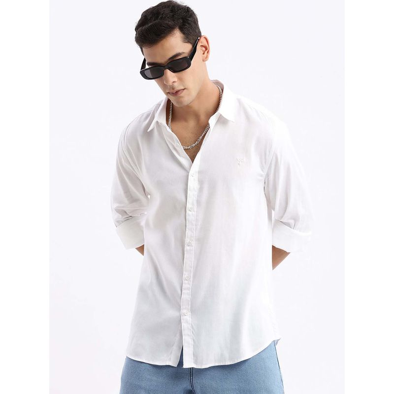 SHOWOFF Mens Long Sleeves Solid Slim Fit White Shirt (L)