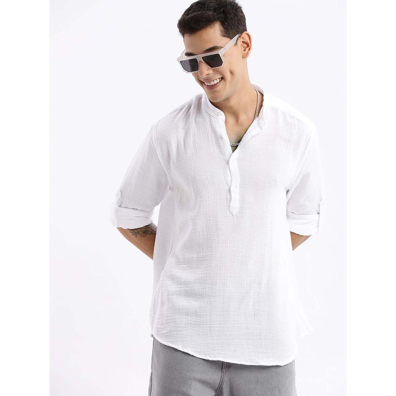 SHOWOFF Mens Long Sleeves Solid Slim Fit White Shirt (2XL)