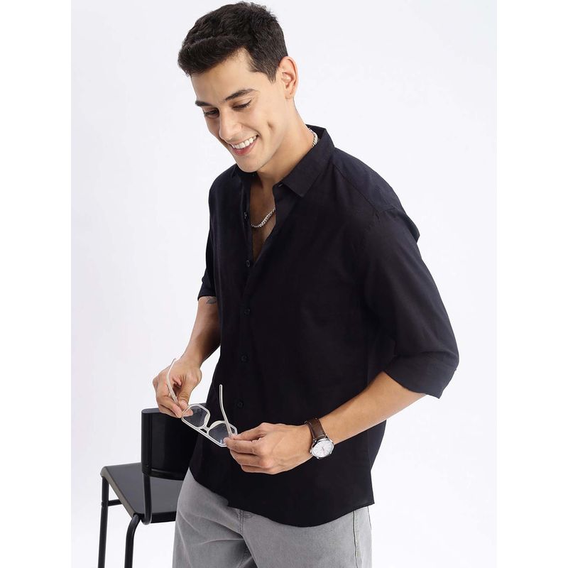 SHOWOFF Mens Long Sleeves Solid Slim Fit Black Shirt (2XL)