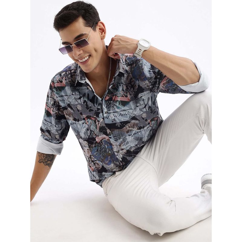 SHOWOFF Mens Long Sleeves Abstract Slim Fit Multi Shirt (M)