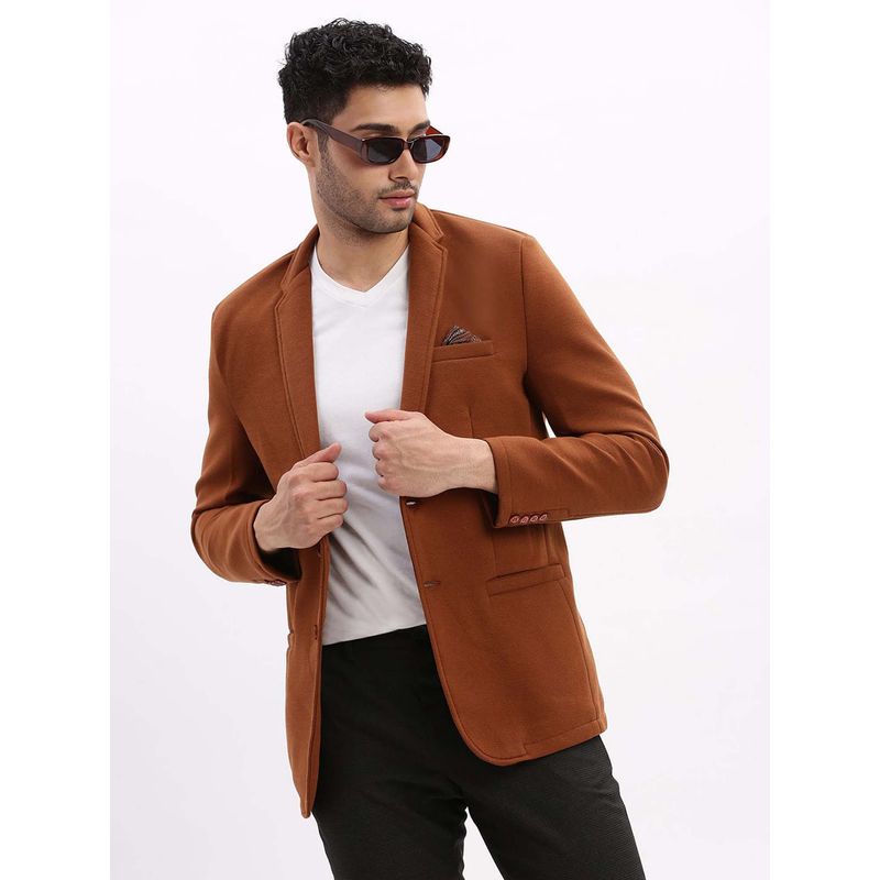 SHOWOFF Mens Solid Notched Lapel Rust Single Breasted Blazer (L)