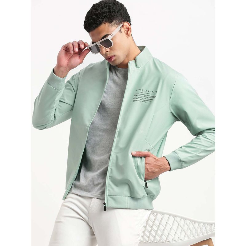SHOWOFF Mens Mock Collar Sea Turquoise Solid Bomber Jacket (L)