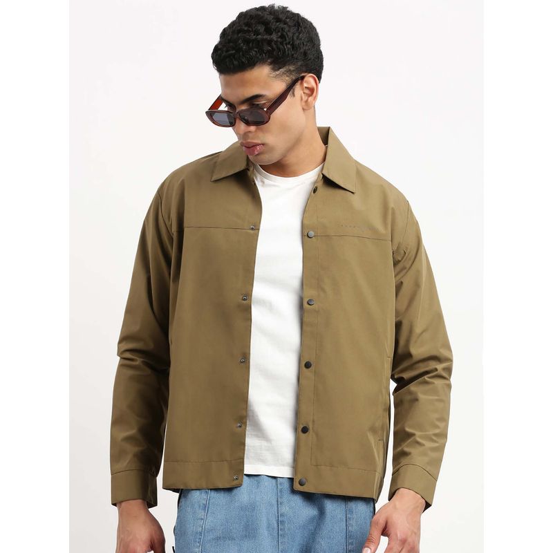 SHOWOFF Mens Spread Collar Olive Solid Tailored Jacket (M)