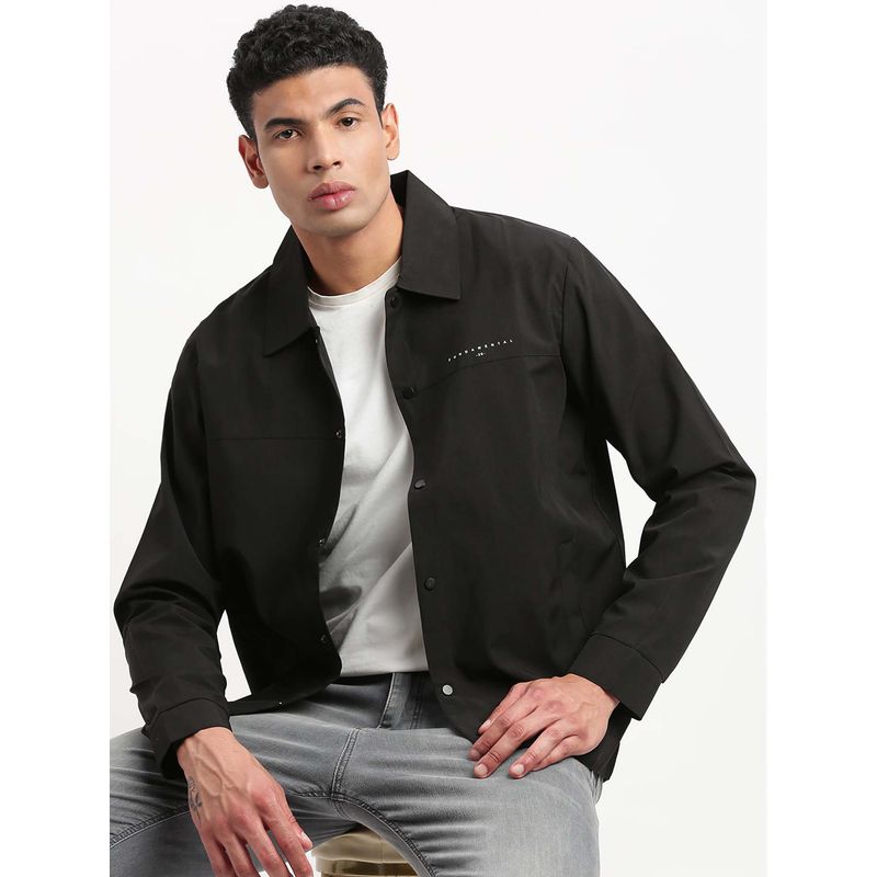 SHOWOFF Mens Spread Collar Black Solid Tailored Jacket (XL)