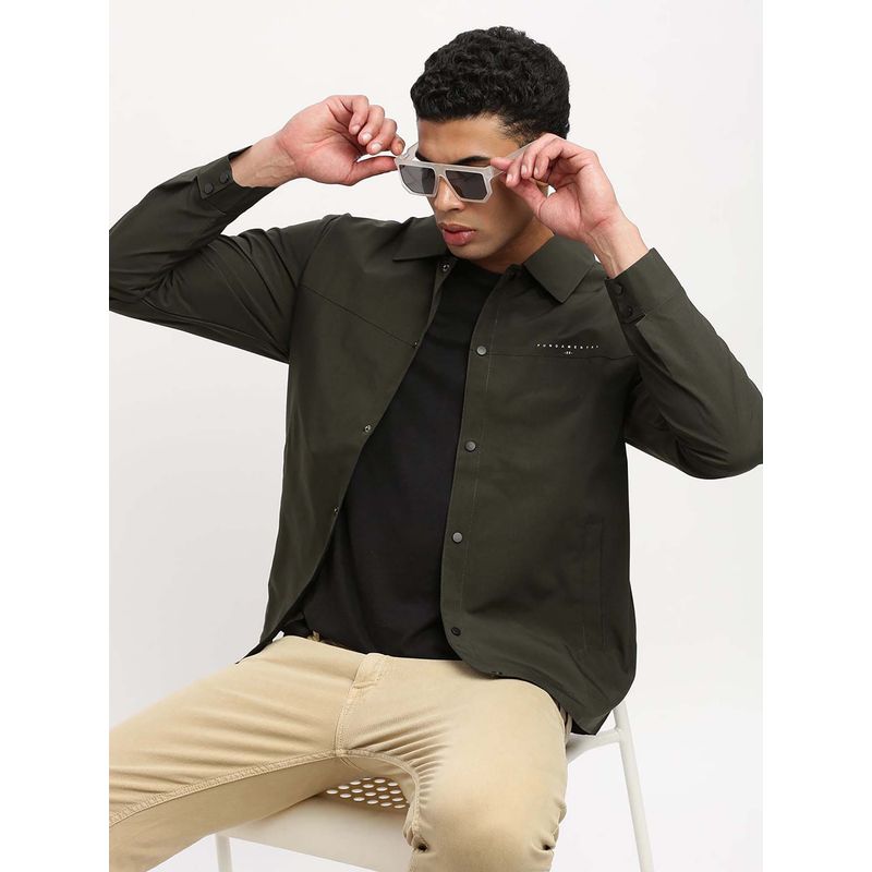 SHOWOFF Mens Spread Collar Green Solid Tailored Jacket (XL)