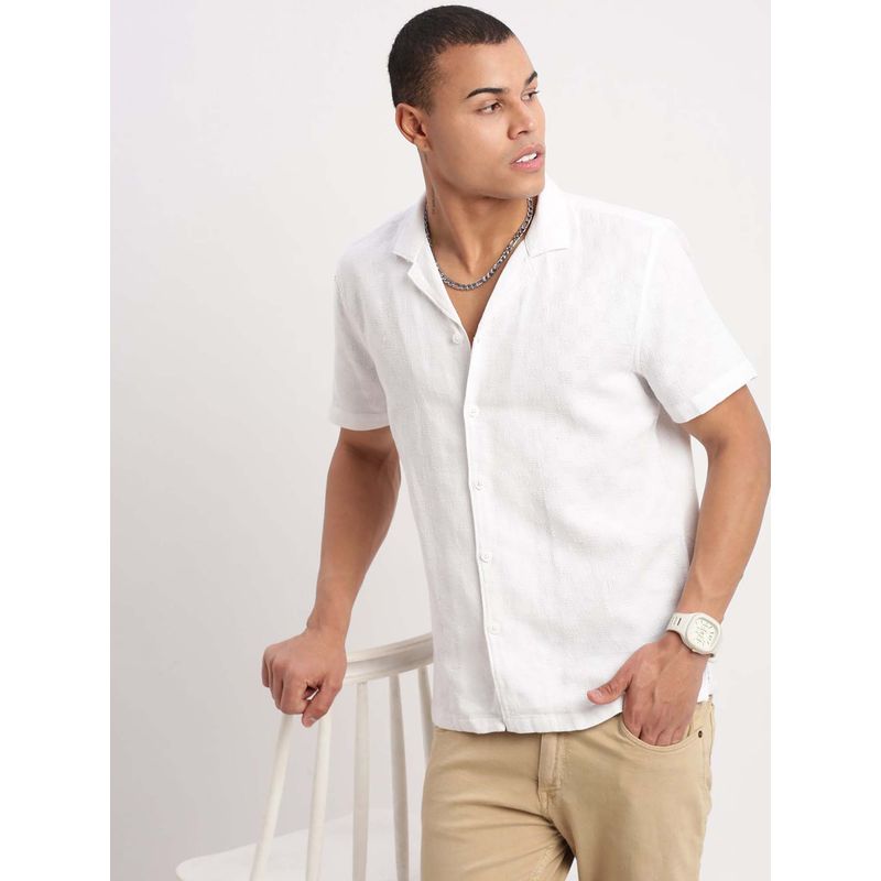 SHOWOFF Mens Short Sleeves Cuban Collar Solid White Shirt (XL)