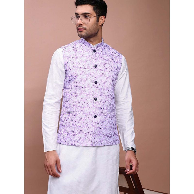 SHOWOFF Men's Printed Lavender Slim Fit Nehru Jacket (XS)