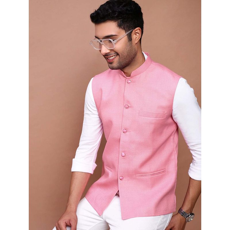 SHOWOFF Men's Solid Pink Slim Fit Nehru Jacket (S)