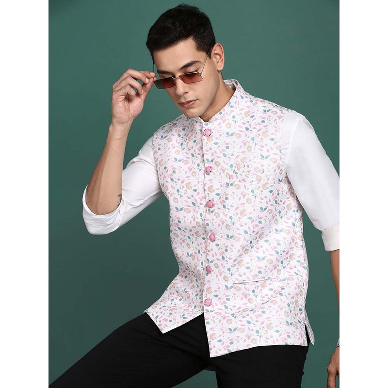 SHOWOFF Men's Printed Off White Slim Fit Nehru Jacket (S)