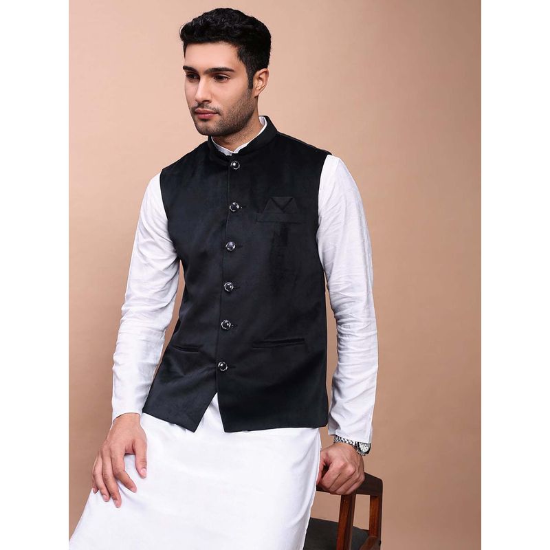 SHOWOFF Men's Solid Black Slim Fit Nehru Jacket (XL)