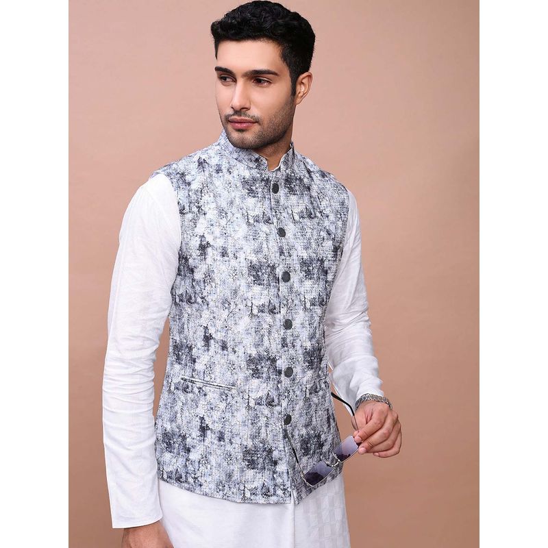 SHOWOFF Men's Embroidered Grey Slim Fit Nehru Jacket (XS)