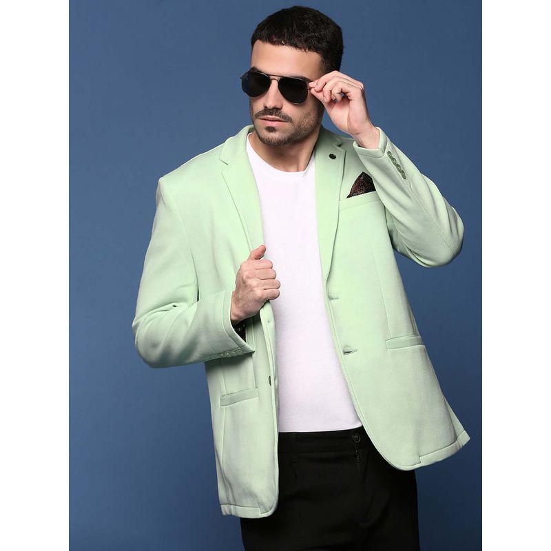 SHOWOFF Men Sea Green Slim Fit Single-Breasted Blazer (L)