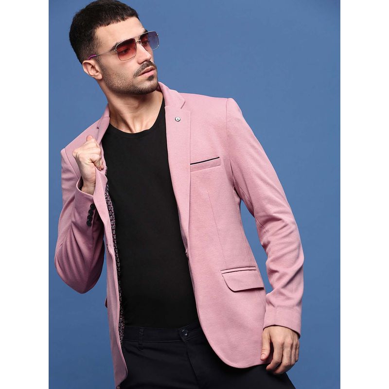SHOWOFF Men Peach Slim Fit Single-Breasted Blazer (M)