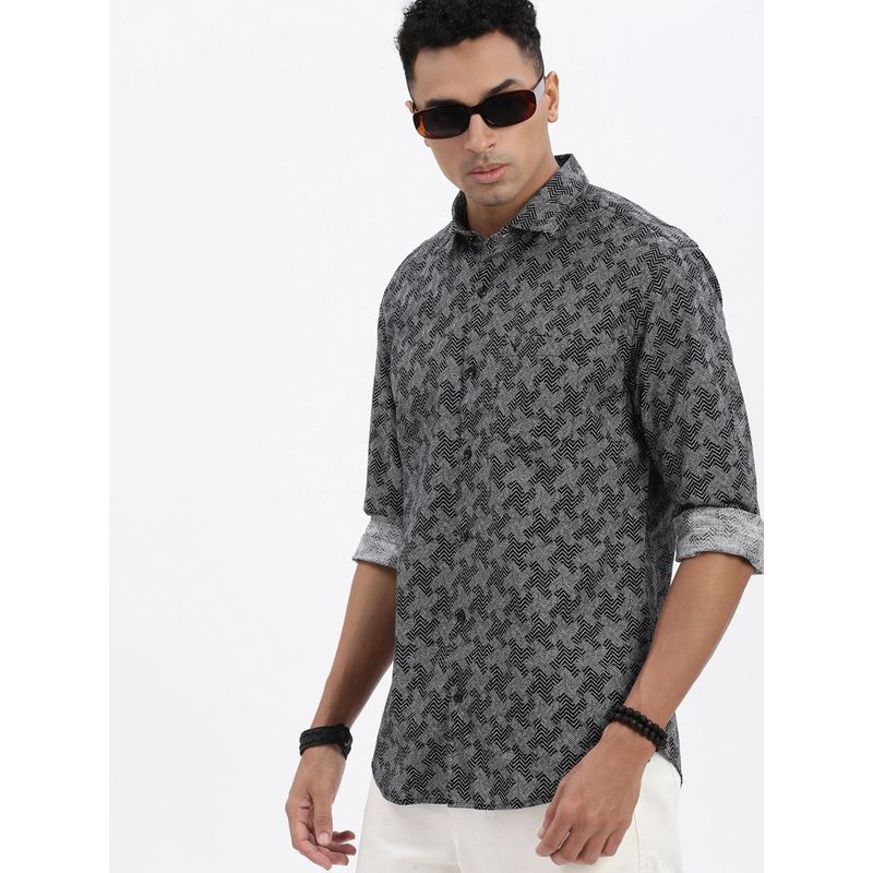 SHOWOFF Black Geometric Slim Fit Shirt (S)