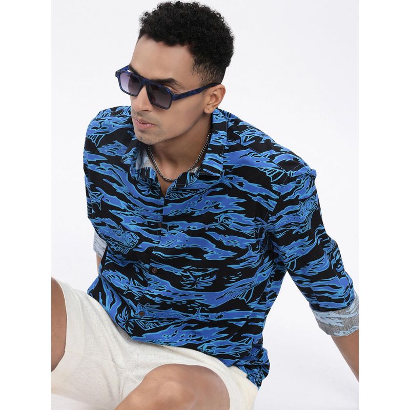 SHOWOFF Blue Abstract Slim Fit Shirt (S)
