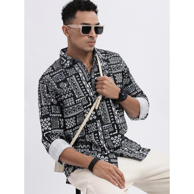 SHOWOFF Black Geometric Slim Fit Shirt (S)