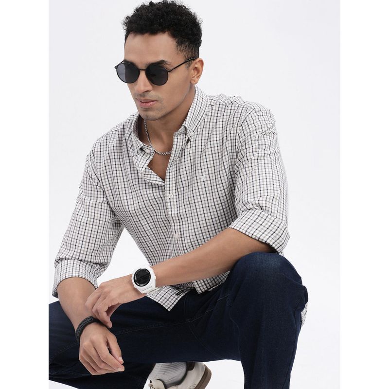 SHOWOFF White Checked Slim Fit Shirt (S)