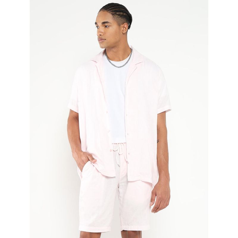 SHOWOFF Men Pink Cuban Collar Solid Co-Ord (Set of 2) (S)