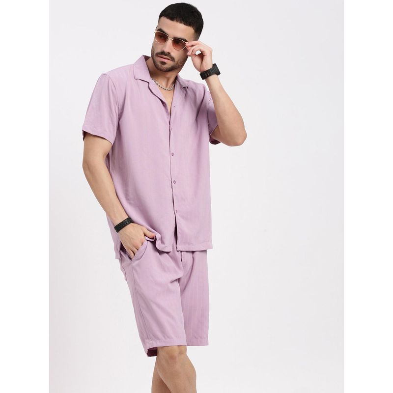 SHOWOFF Men Lavender Cuban Collar Solid Co-Ord (Set of 2) (3XL)
