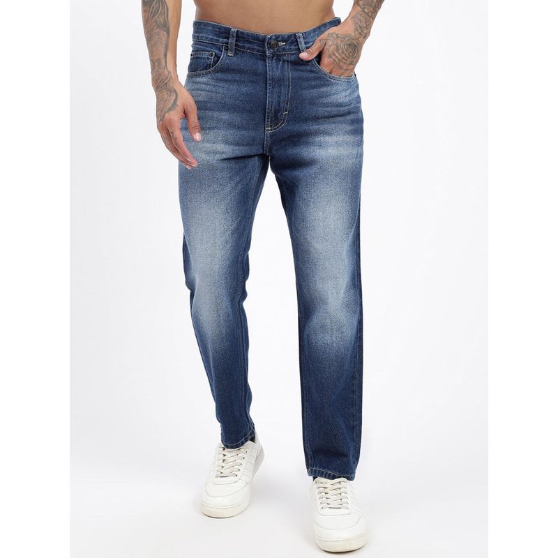 SHOWOFF Men Navy Blue Slim Fit Cropped Jeans (30)