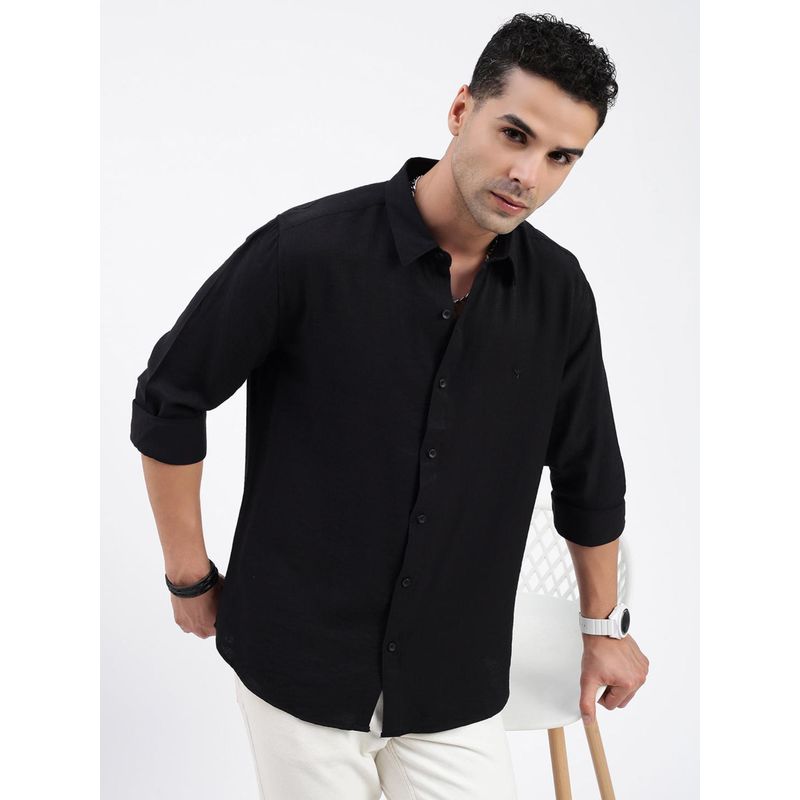 SHOWOFF Men Solid Black Slim Fit Shirt (5XL)
