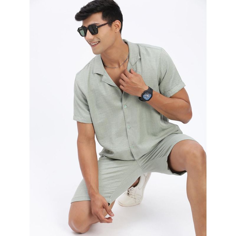 SHOWOFF Mens Cuban Collar Solid Green Co-Ord (Set of 2) (3XL)