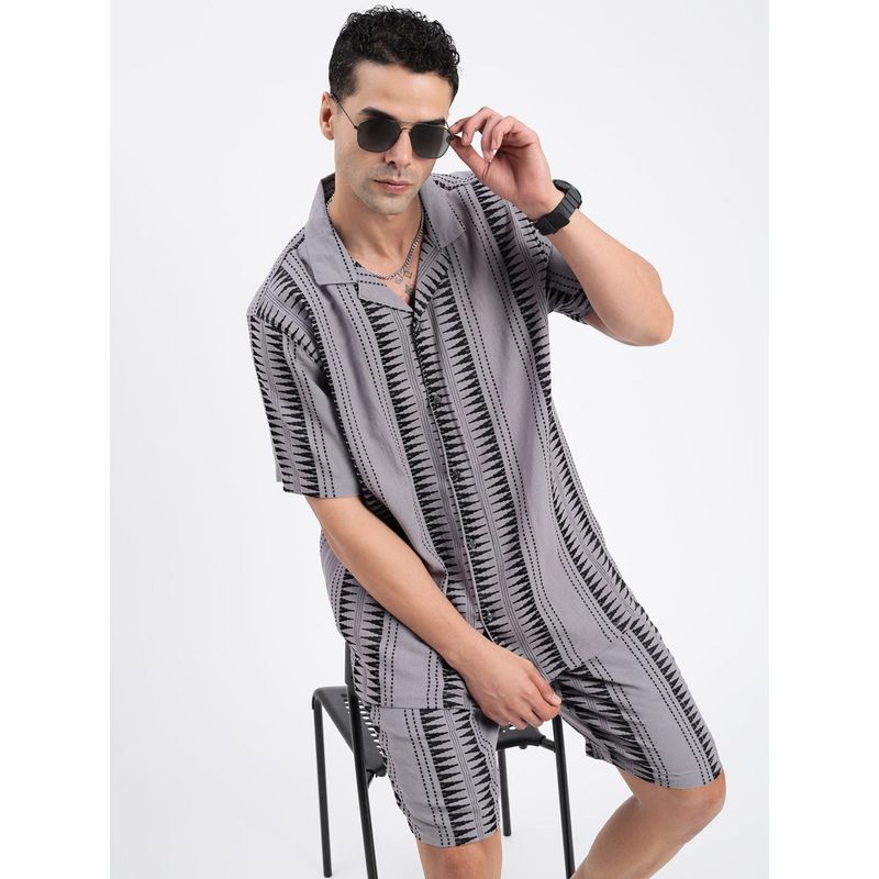 SHOWOFF Mens Cuban Collar Geometric Grey Co-Ord (Set of 2) (M)