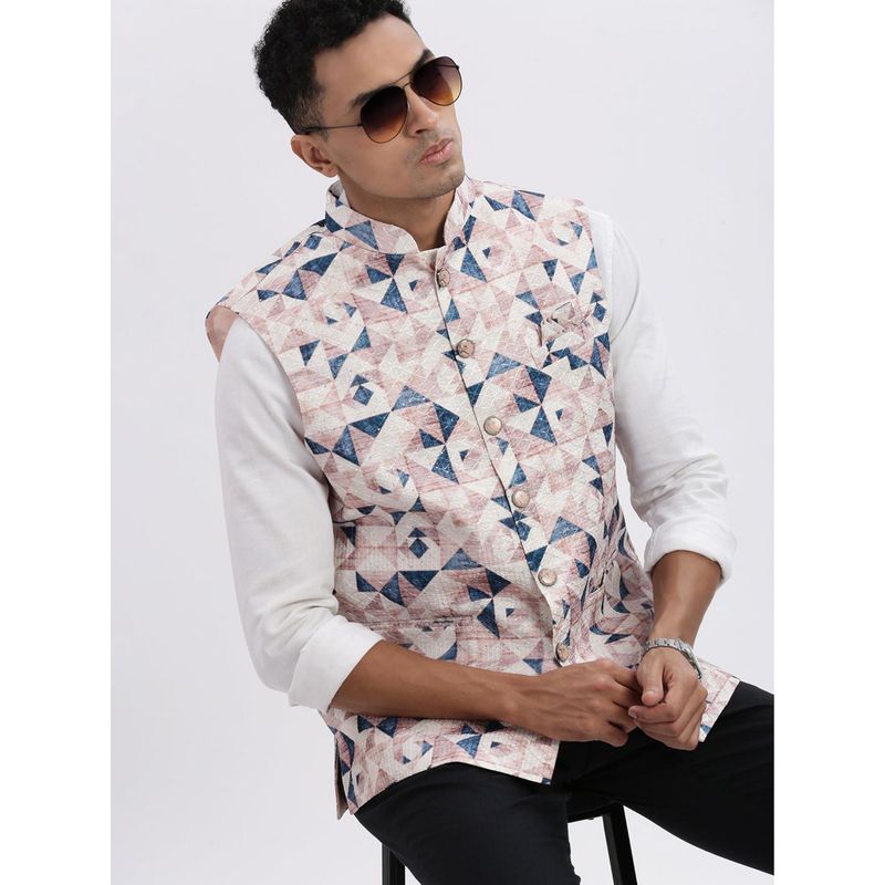SHOWOFF Men Multi-Color Geometric Nehru Jacket (S)