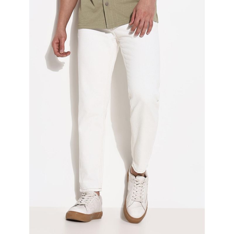 SHOWOFF Mens White Slim Fit Cropped Jeans (30)