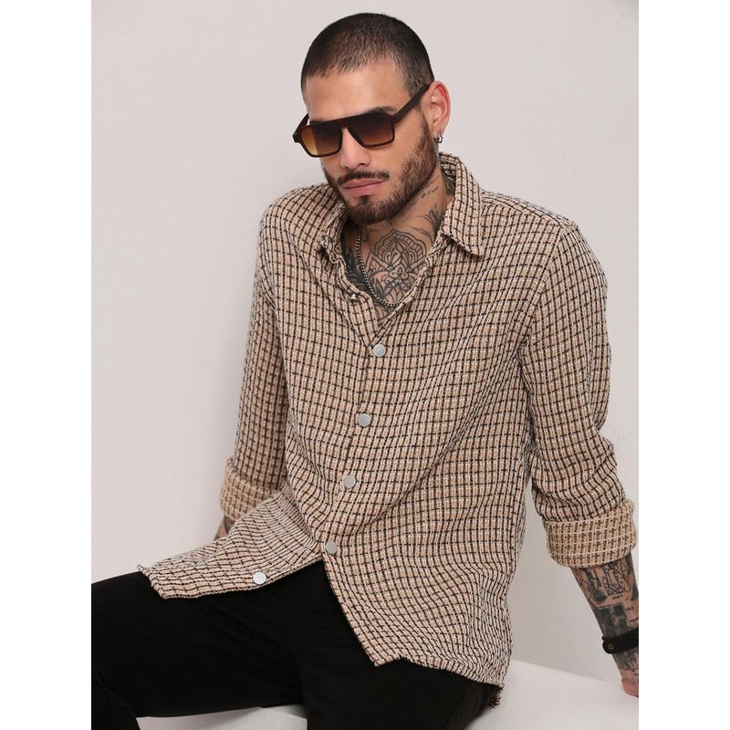 SHOWOFF Beige Checked Shacket (L)